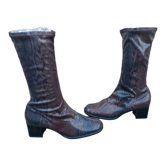 Y2K Bleil Faux Snakeskin sock Boots Mid-Calf Size UK 8/10 US - Picture 1 of 13
